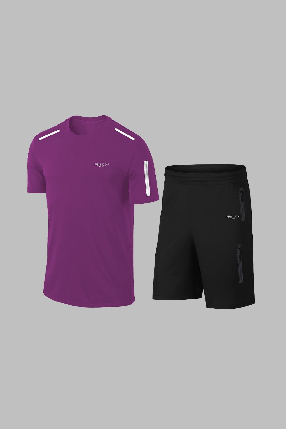 پوزایدون استورم ست تی‌شرت مردانه ساده و بنفش Dri-Fit با جیب برای تمرین و دویدن (سایز تا 3XL)