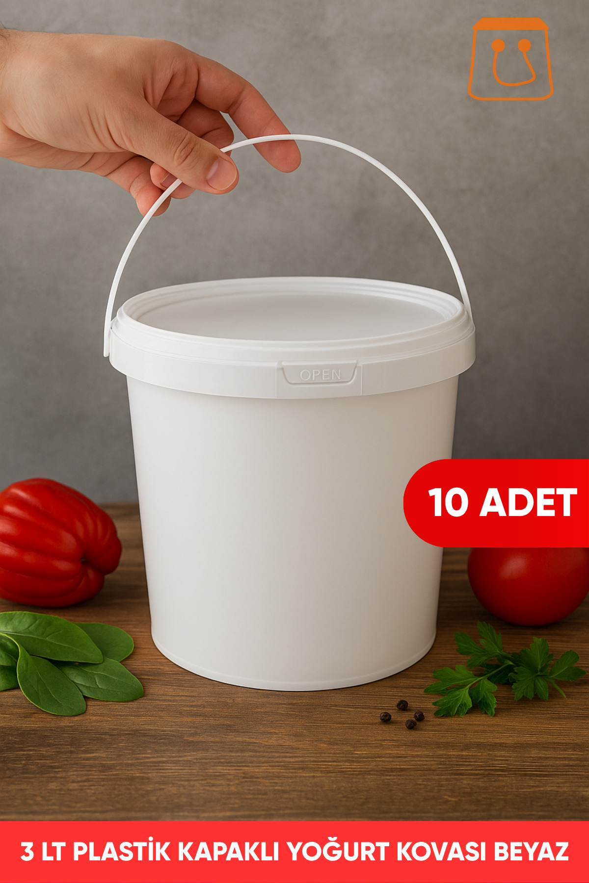 Öztürk ambalaj 3 Litre Plastik Kapaklı Sızdırmaz Kova Hobi Gıda Boya Yoğurt Kovası 10 Adet