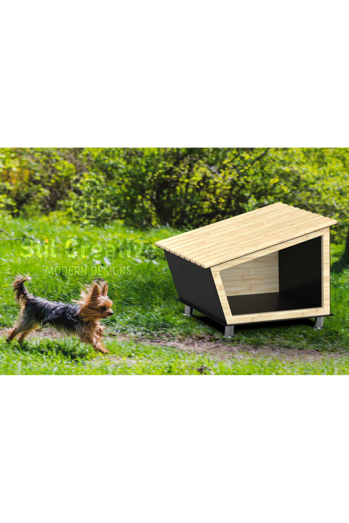 StilCreative Premium Modern Tasarım Kedi & Köpek Kulübesi | 4 Mevsim Dayanıklı Kompozit | Ahşap İç Aksam