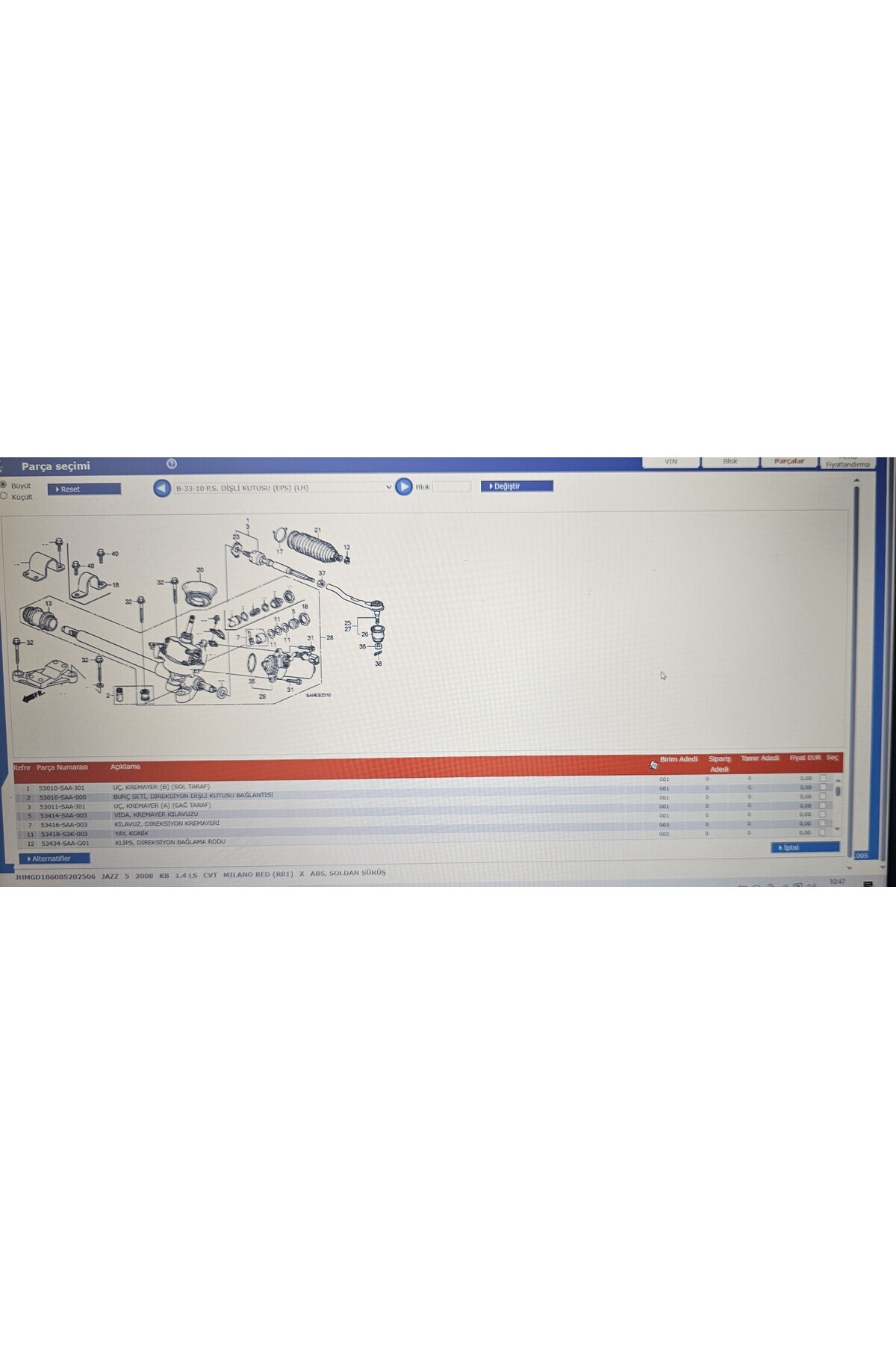 İthal HONDA JAZZ 02-06 ROT MİLİ SOL