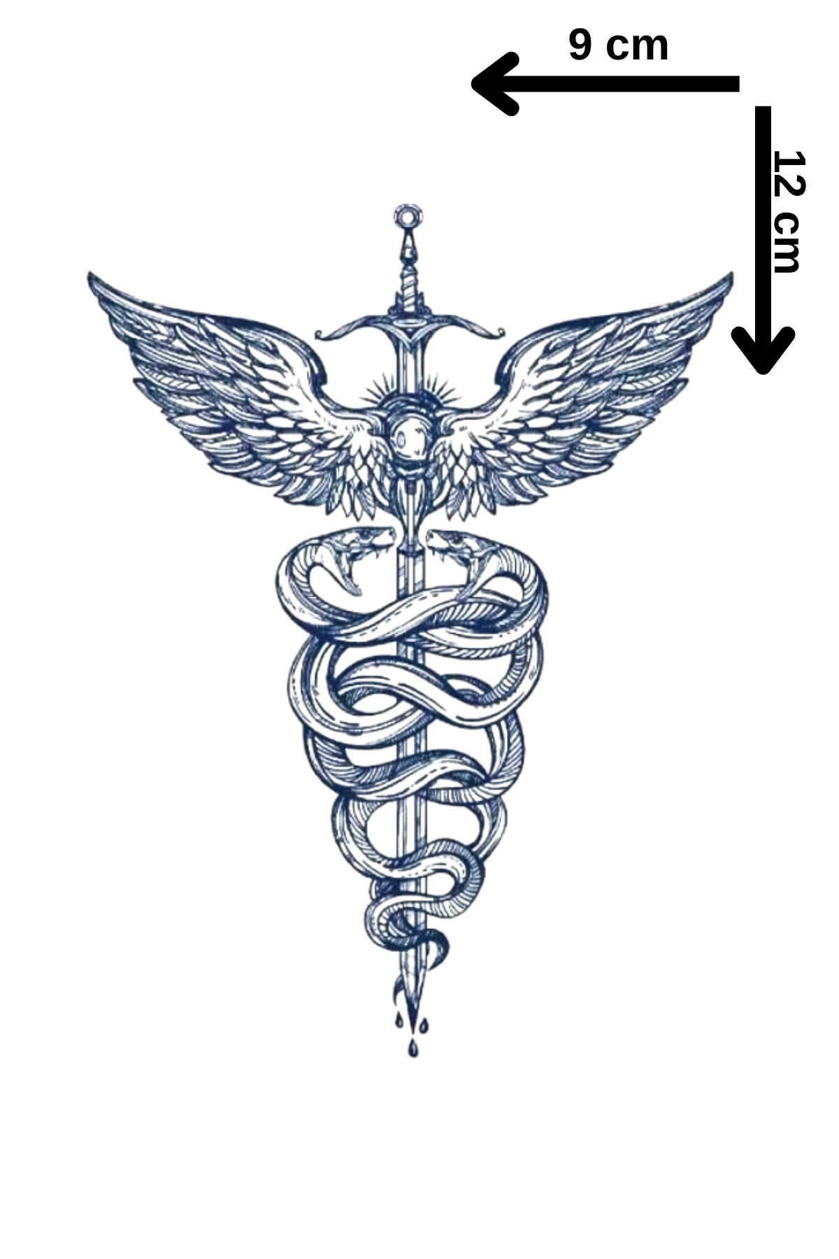 Barly 30 Gün / 1 Ay Kalıcı Kılıç ve Kanat Figürlü 12 Saat Sonra Kararan Geçici Dövme Tattoo