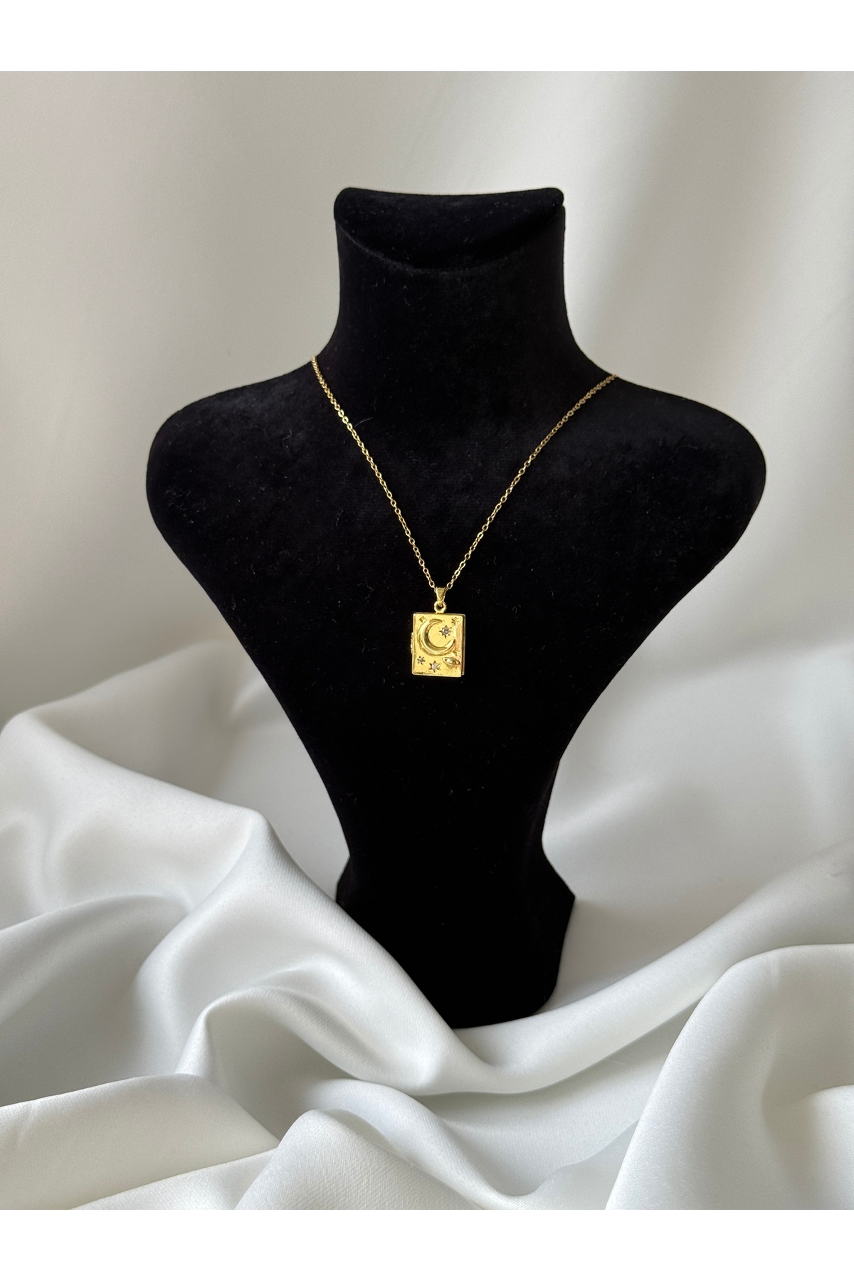 Zirkon Taşlı Açılabilir Kapaklı Kitap Model Gold Renk Kadın Çelik Kolye