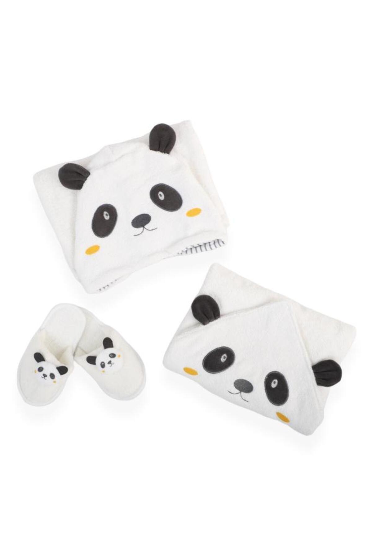 Bebitof Panda Desenli Kutulu Bornoz Seti %100 Pamuk fotoğrafı 2 (önizleme)