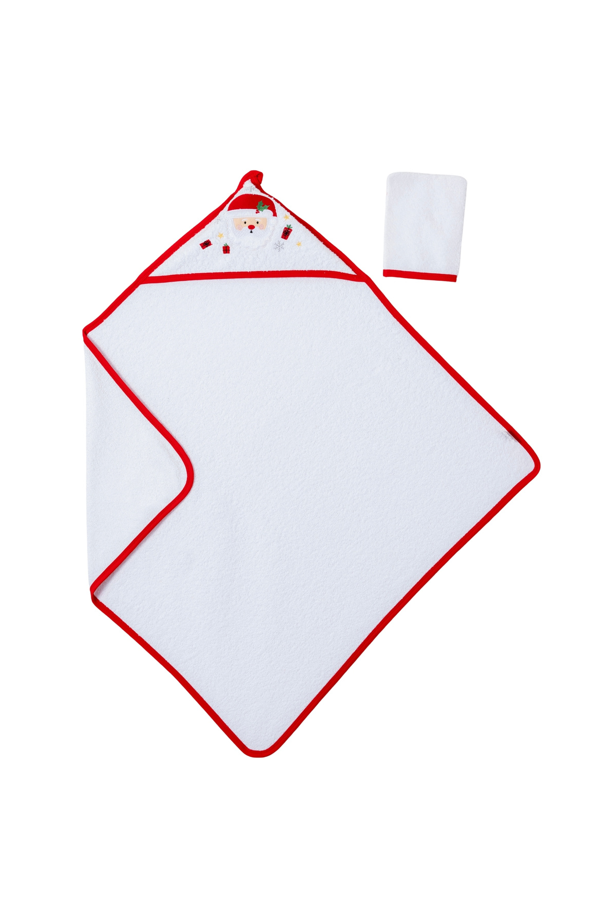 Shoppik Noel Baba’nın İlk Hediyesi – 2’li Kapüşonlu Bebek Havlu Seti + Yıkama Lifi –Yılbaşı Temalı– 80x80 cm