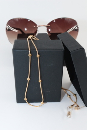 KEEBA Kevser damlası altın renkli boncuklu çelik gözlük zinciri. Kadın gözlük...