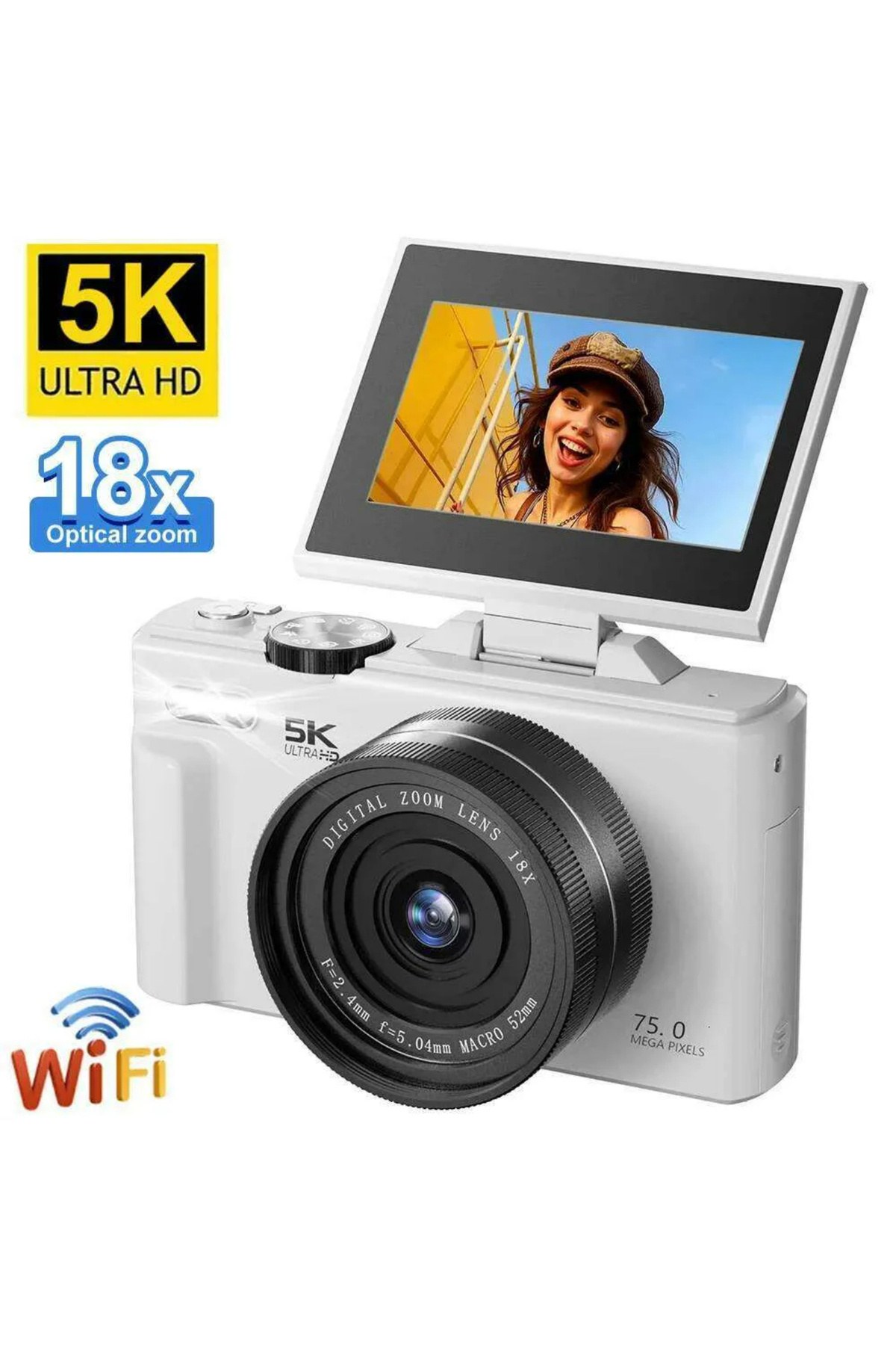 Ozmik 5K Dijital Kamera 75MP HD Retro Otomatik Odaklama Anti Shake 18x Zoom 64GB SD KART HEDİYE