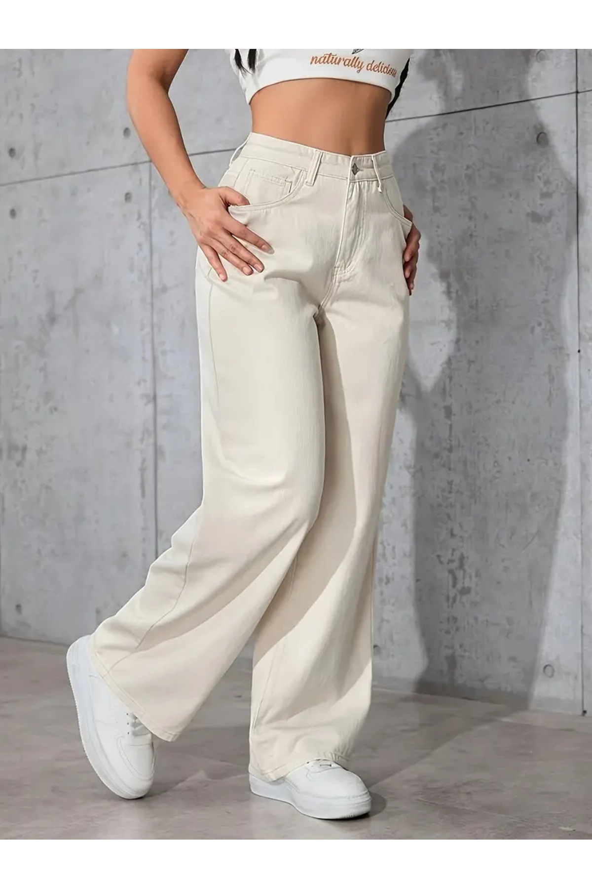 beeke Jeannine Kadın Jeans 90's Wide Leg Likralı Rahat Yüksek Bel Salaş Bol Paça Jean Palazzo Kot Pantolon