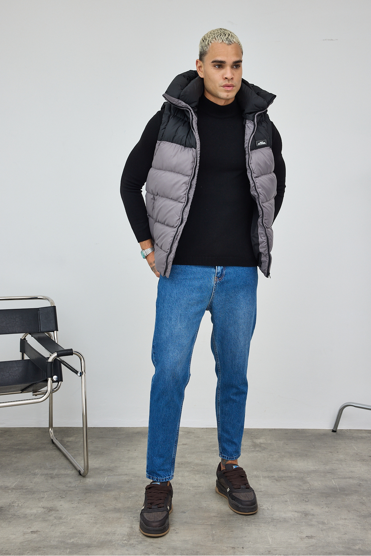 MADZEYMODA Premium Erkek Kapüşonlu Kalın Füme Şişme Yelek LS-59293 görsel 2