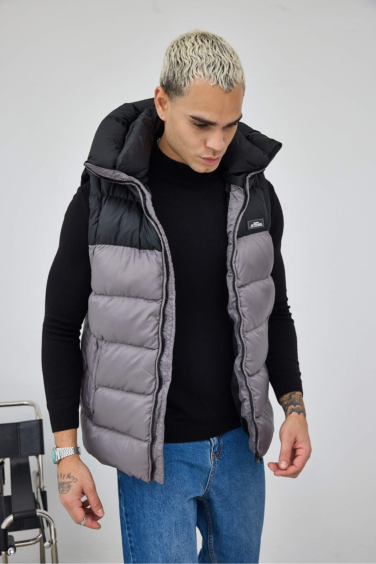 MADZEYMODA Premium Erkek Kapüşonlu Kalın Füme Şişme Yelek LS-59293 görsel 3