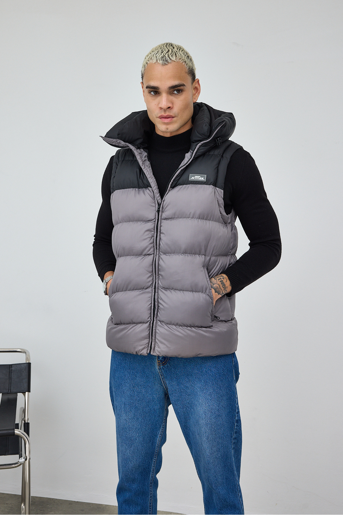 MADZEYMODA Premium Erkek Kapüşonlu Kalın Füme Şişme Yelek LS-59293 görsel 4