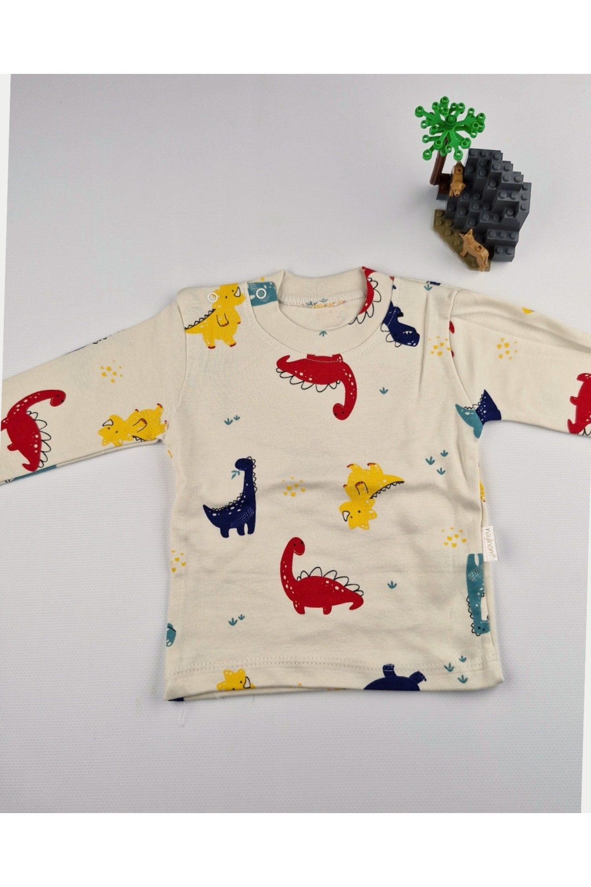 asliva Dinozor Desenli Pamuk Bebek&Çocuk Ribanalı Uzun Kollu Omuzdan çıtçıtlı Sweat - 3,6,9 Ay-1,2,3 Yaş fotoğrafı 2 (önizleme)