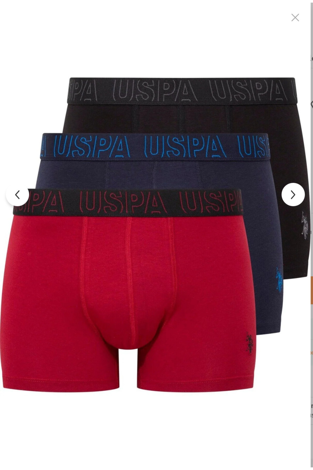 یو اس پولو شورت بوکس مردانه مدل ۴۷٪ پنبه، ۶٪ الاستین، بسته ۳ عددی (جعبه‌ای)