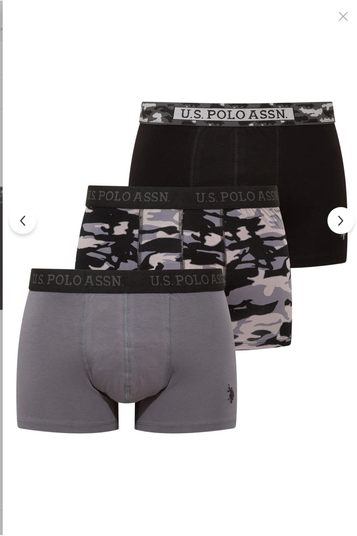 یو اس پولو شورت بوکس مردانه دارای مجوز، ۹۵٪ پنبه و ۶٪ الاستین، بسته ۳ عددی (جعبه‌ای)