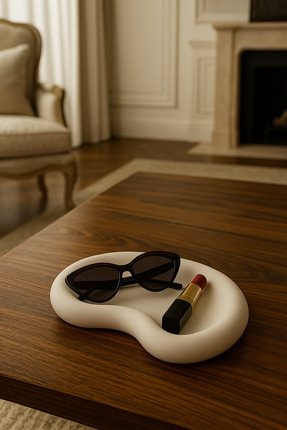 Lili 777 El Yapımı Mat Beyaz Organik Form Ağır Beton Dekoratif Tabak