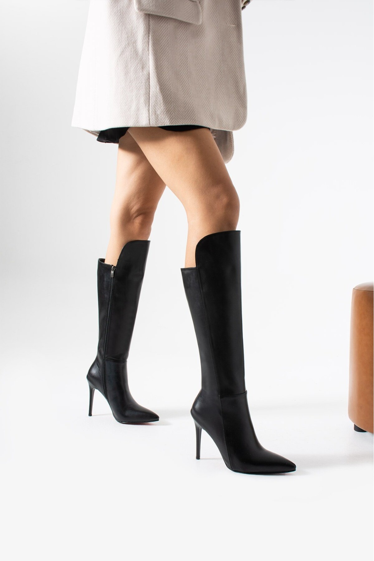 MissPapatya  JEMARY Siyah Cilt Kadın Topuklu Çizme - Görsel 3
