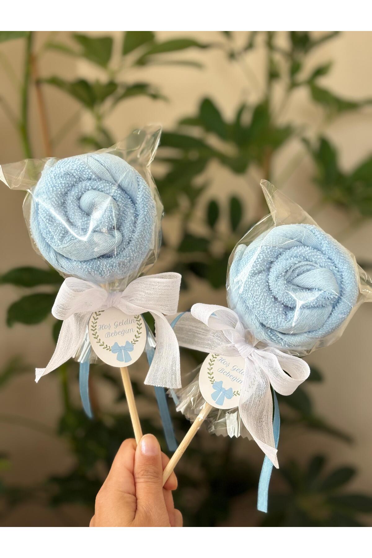 5 Pcs Baby Gift Towel Lollipop Look Welcome Baby Blue