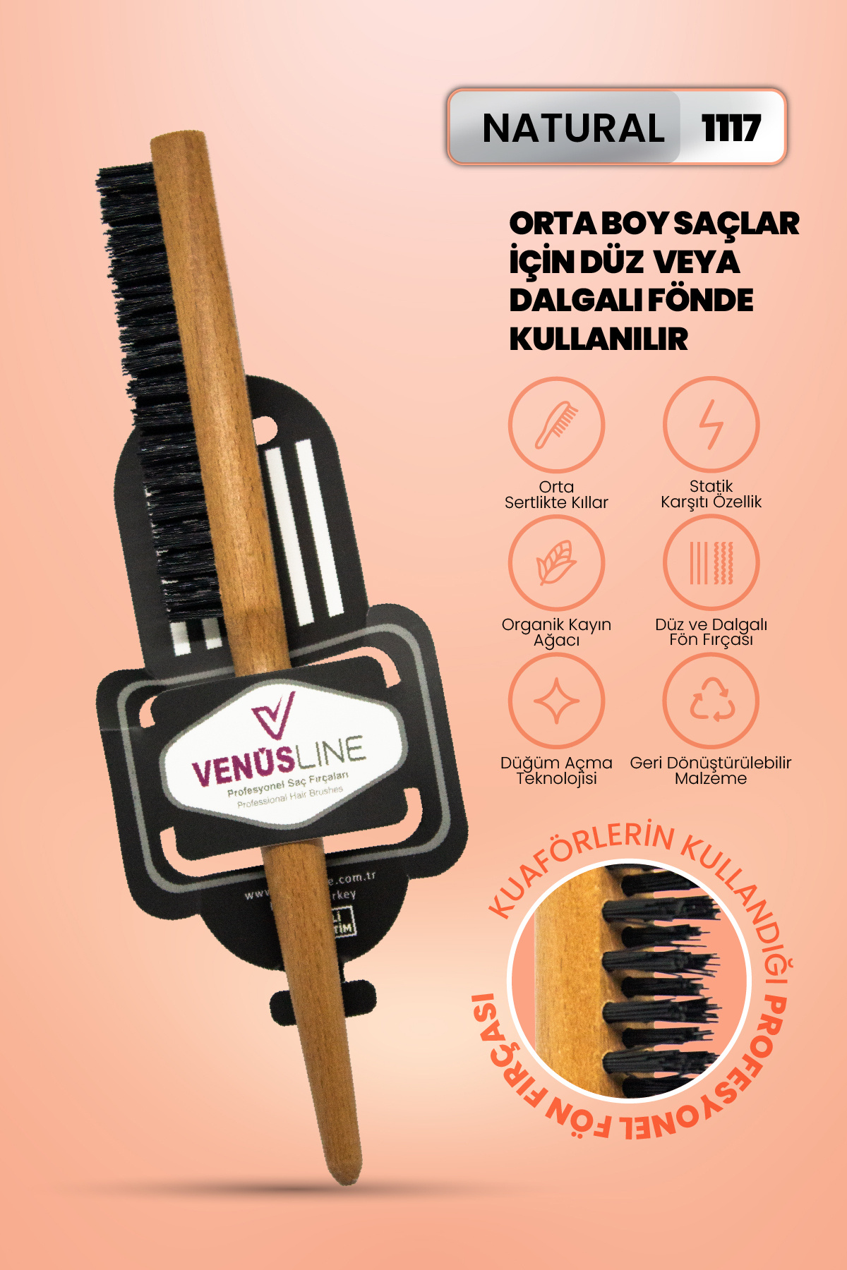 VENÜS LİNE VL Venüsline Natural 1117 - Profesyonel Topuz Fırçası