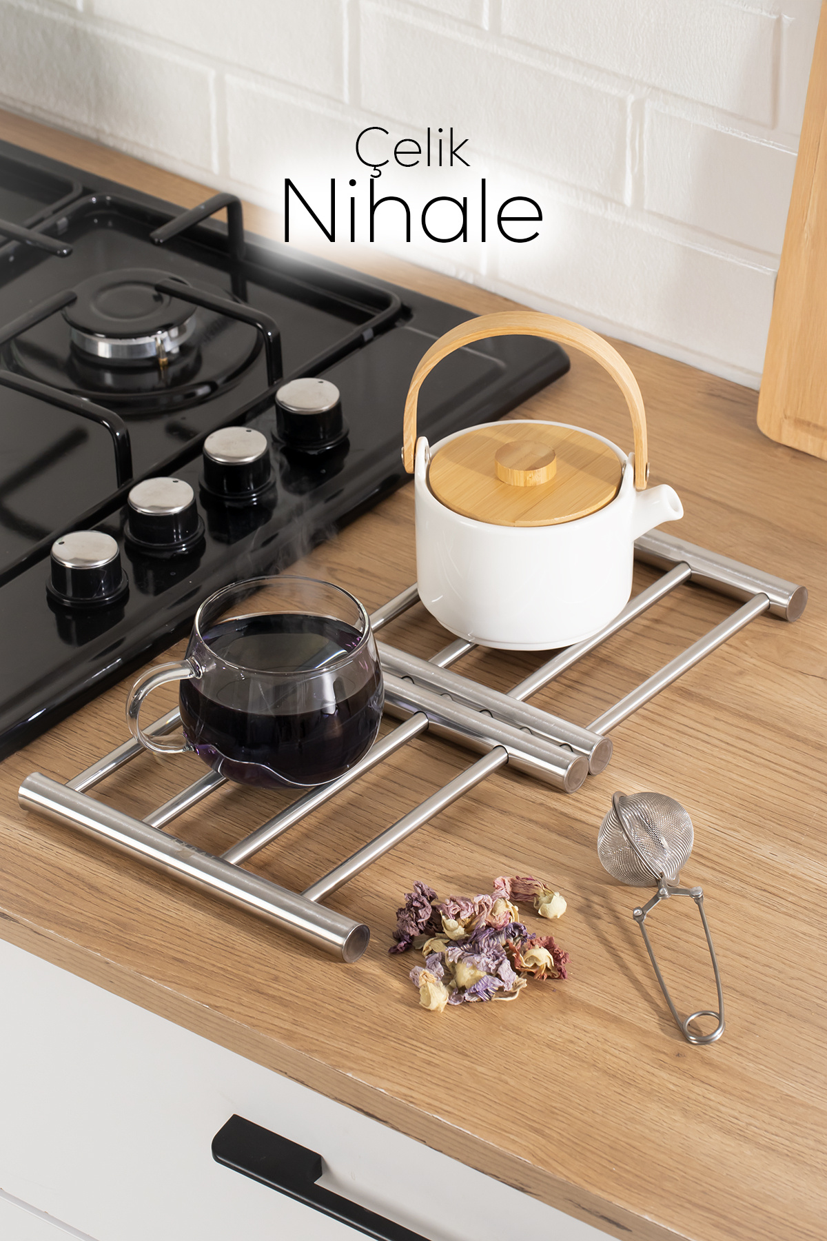 Porsima Ivo-KS162 Paslanmaz Çelik Nihale Açılır Tencere Tava Altlığı Metal Altlık