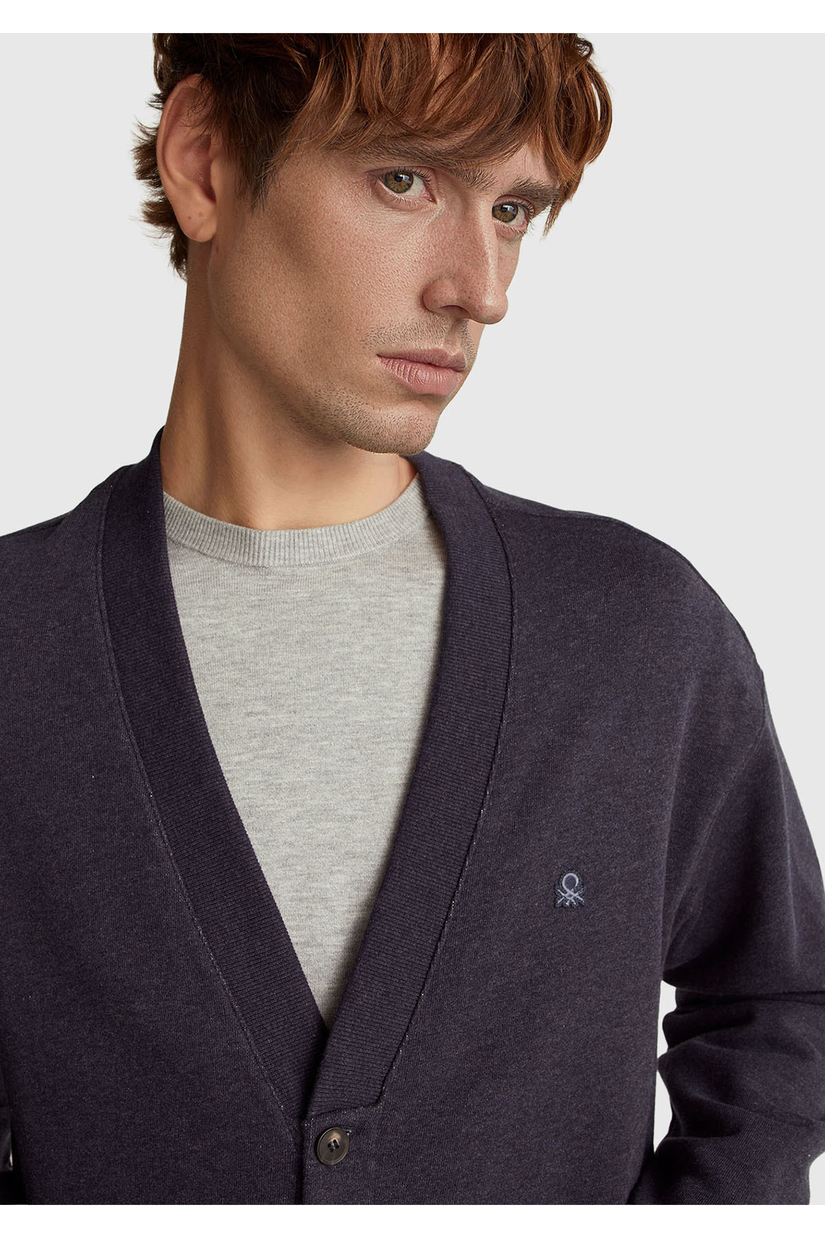 United Colors of Benetton  Erkek Lacivert %100 Pamuk Logo İşlemeli Cep Detaylı Düğmeli Hırka - Görsel 6