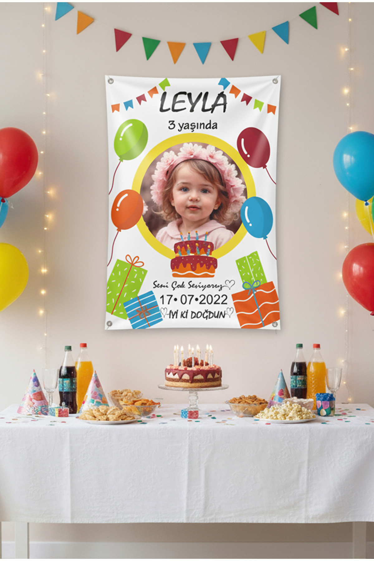 Parakini Kişiye Özel Fotoğraflı Doğum Günü Afişi, İyiki Doğdun Yazısı, Duvar Örtüsü 80*120 cm