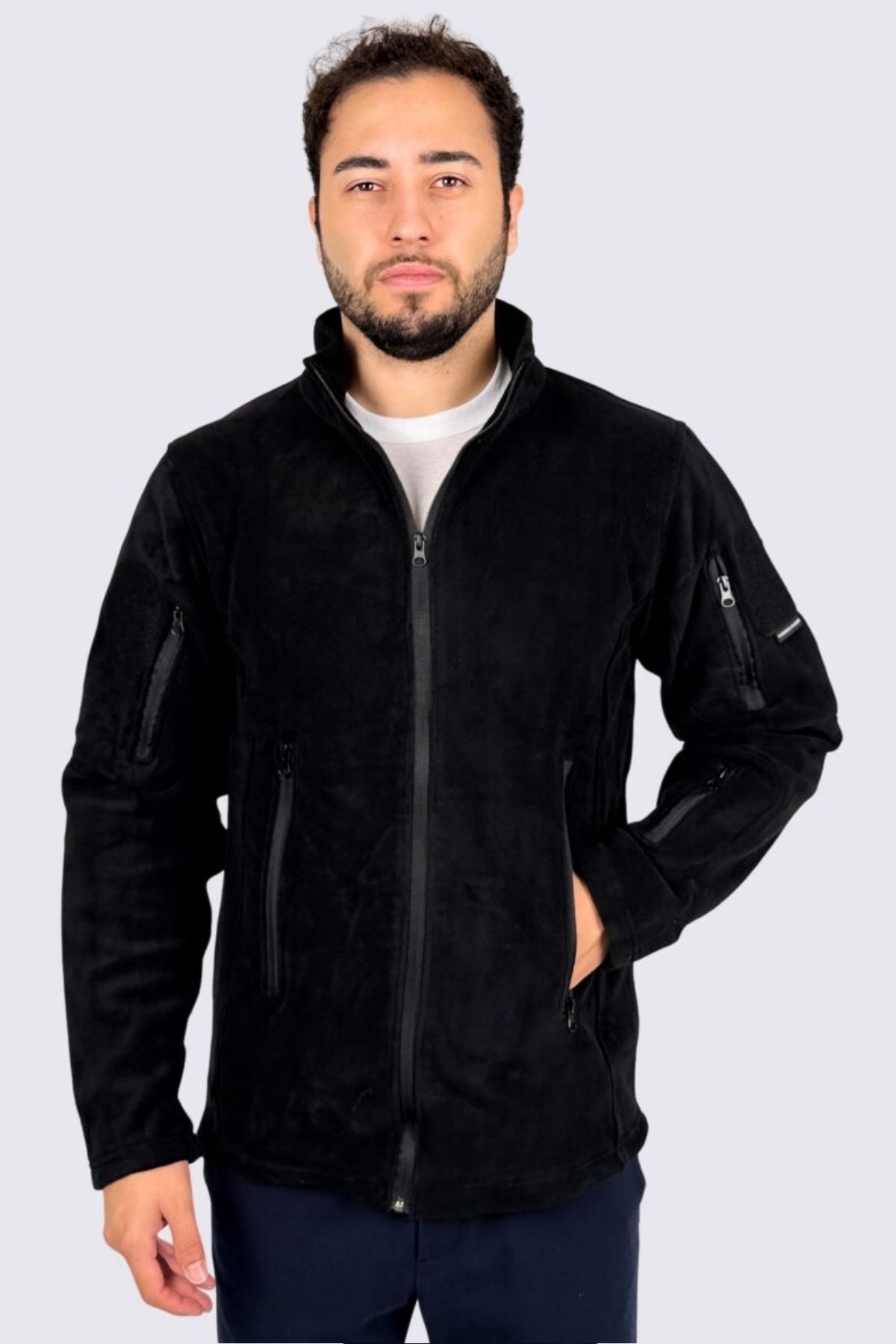 Askeri Polar - 5 Cepli Taktik Polar - Erkek Outdoor Polar — مشکی ASKPOLAR1 — تصویر 2 از 6