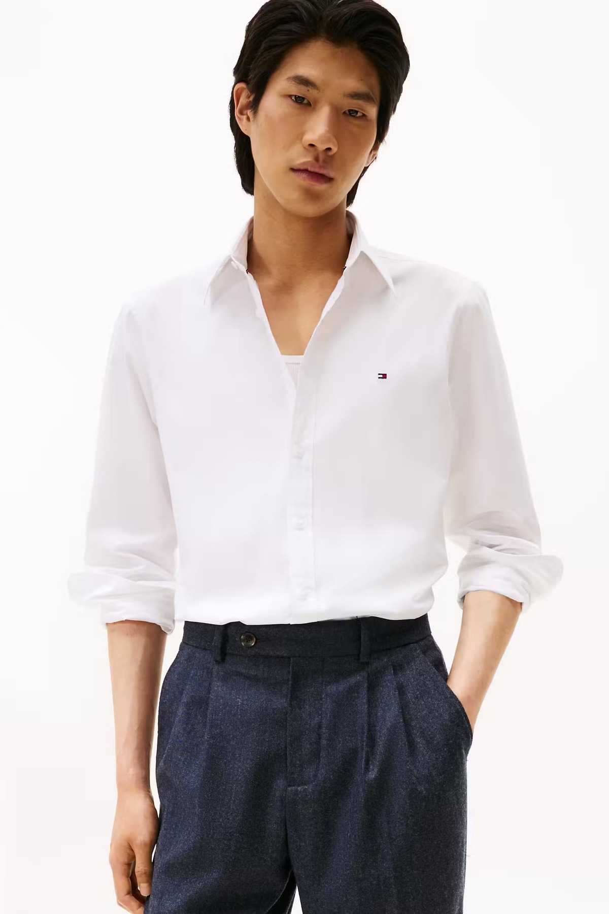 تامی هیلفیگر پیراهن مردانه پوپلین اسلیم فیت دکمه‌دار - سفید