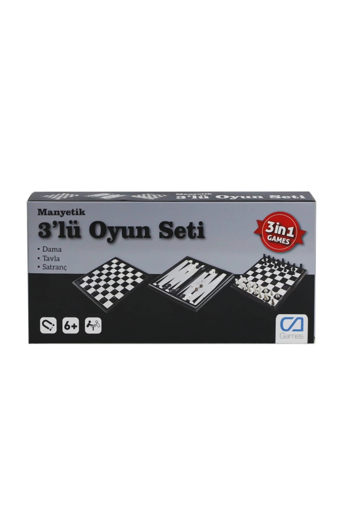 Genel Markalar 120 CAOYN-10002 Manyetik 3'lü Oyun Seti (Tavla,Dama,Satranç) -CaGames