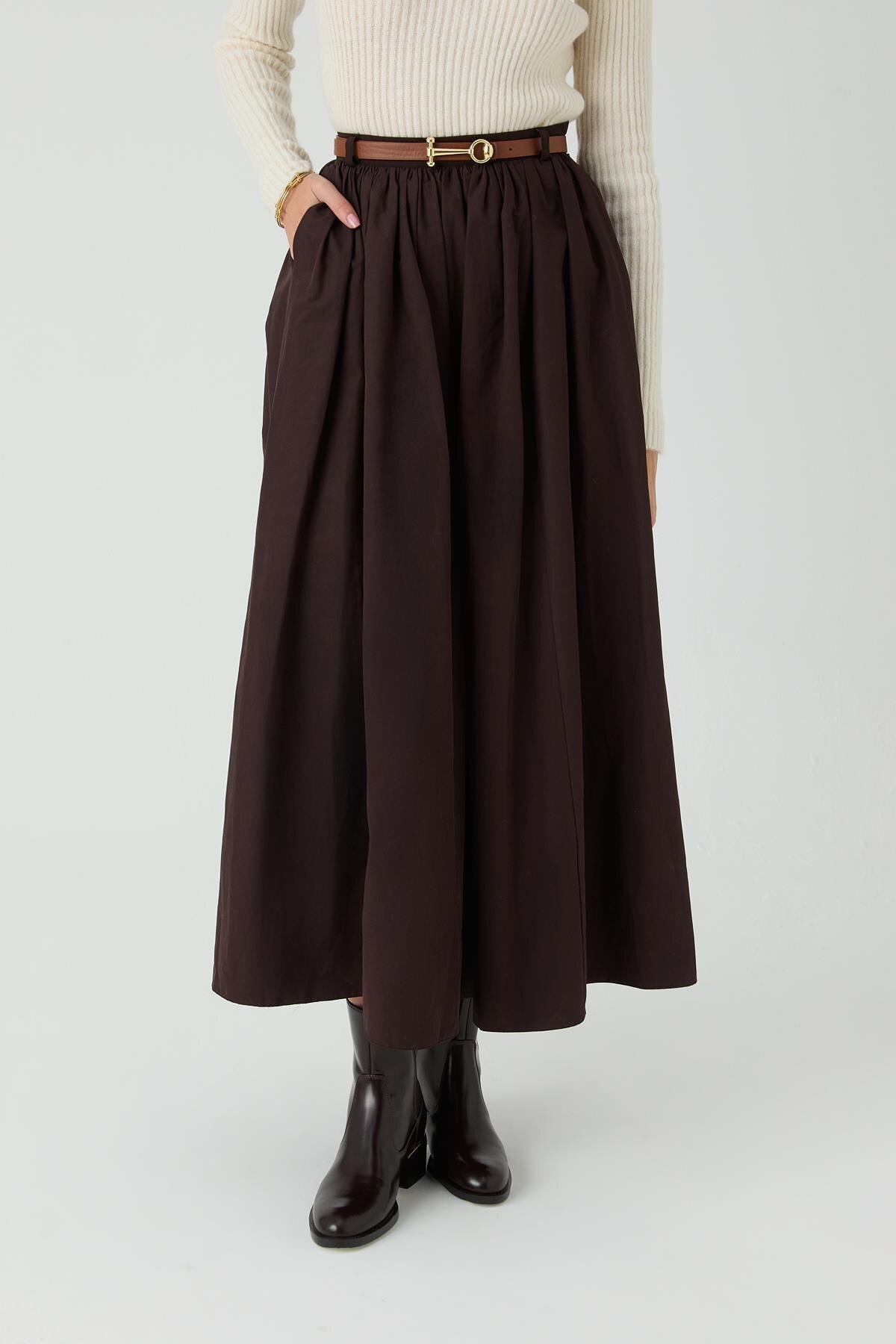 inspiration  Kemerli Etek Acı Kahve - Görsel 3