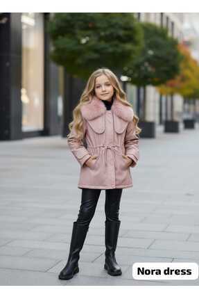 ND Kız Çocuk Su Geçirmez Yakası Kürklü Mont-İçi Peluş,İnci Detaylı ,Sıcak Tut...