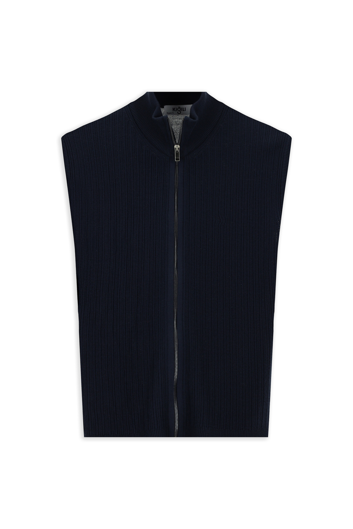 Kiğılı  Desenli Fermuarlı Yünlü Triko Yelek - Görsel 7