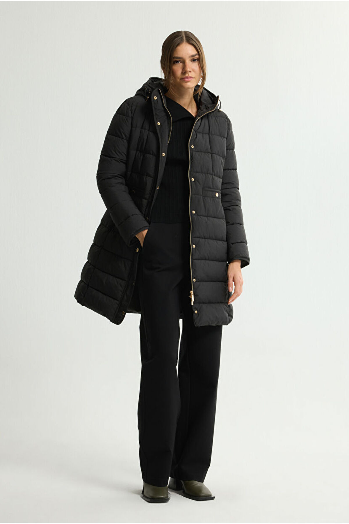 Love My Body  Cepli Uzun Şişme Mont - Görsel 6