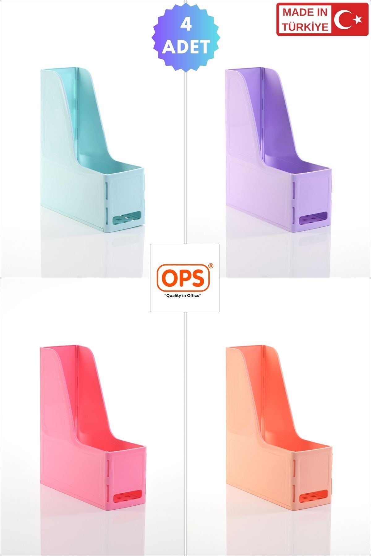 Ops MG 101 MAGAZİNLİK 4'LÜ SET A4 DEMONTE PLASTİK DİKEY KLASÖR ARŞİV KUTUSU ORGANİZER SAKLAMA DEPOLAMA