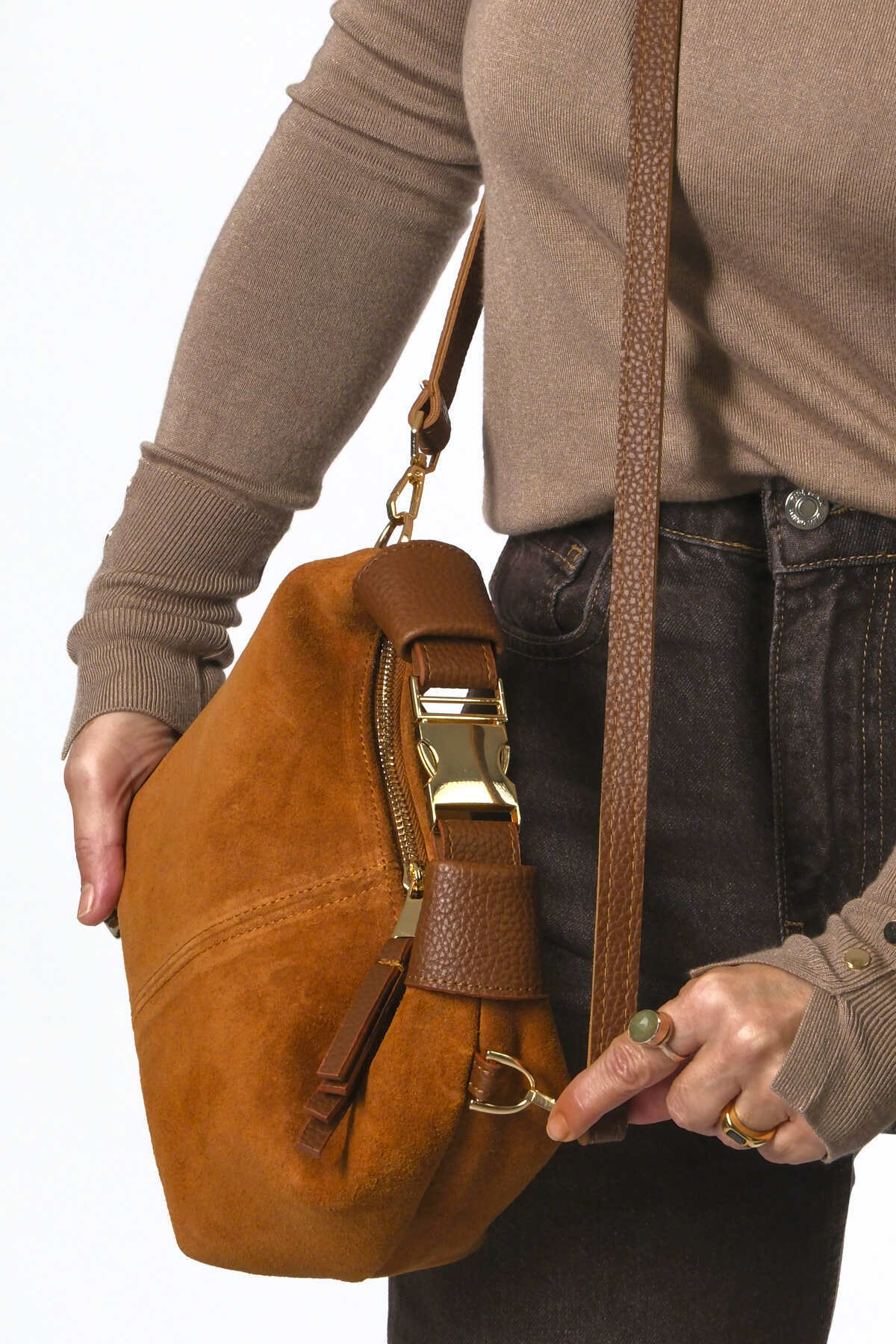 ショルダーバッグ ARRON SUEDE BAG アローン arron レザーハンドルチェック柄ショルダーバッグ （ブラック
