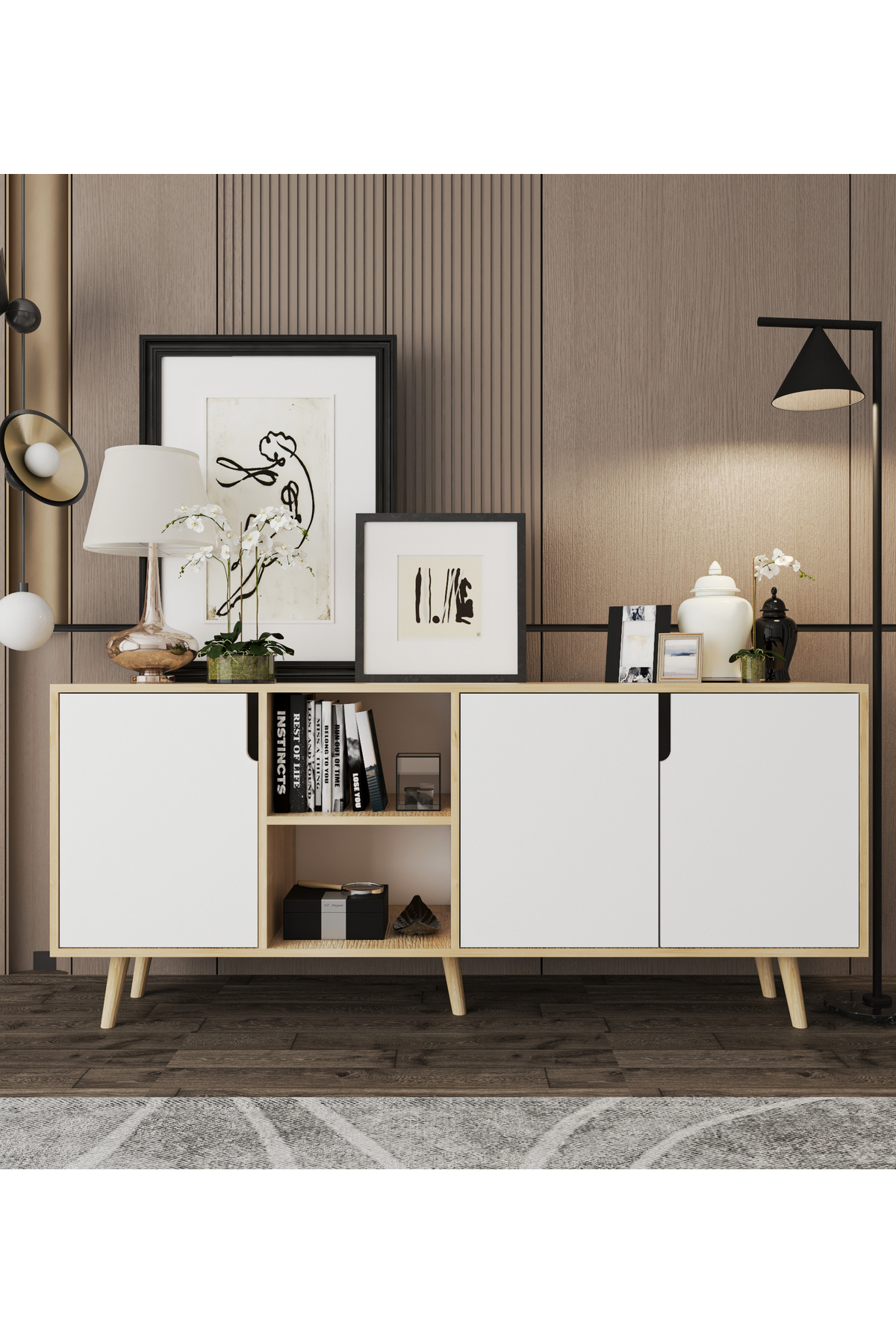 VM VERTEX MOBİLYA Latina Modern Konsol 3 Kapaklı 180 Cm Safir Meşe - Beyaz