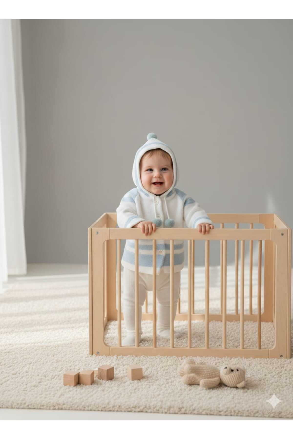 meriç bebe - bütün çocuklar melektir. mrc Unisex 0-6 Ay Çift Katlı Triko Bebek Hırkası Kapüşonlu Örme Ceket fotoğrafı 2 (önizleme)