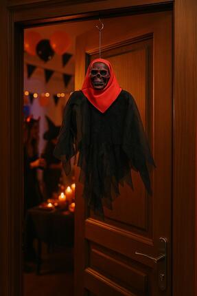DODOMAR Halloween Cadılar Bayramı İskelet Korkuluk 40cm Siyah -Kırmızı Kapı O...