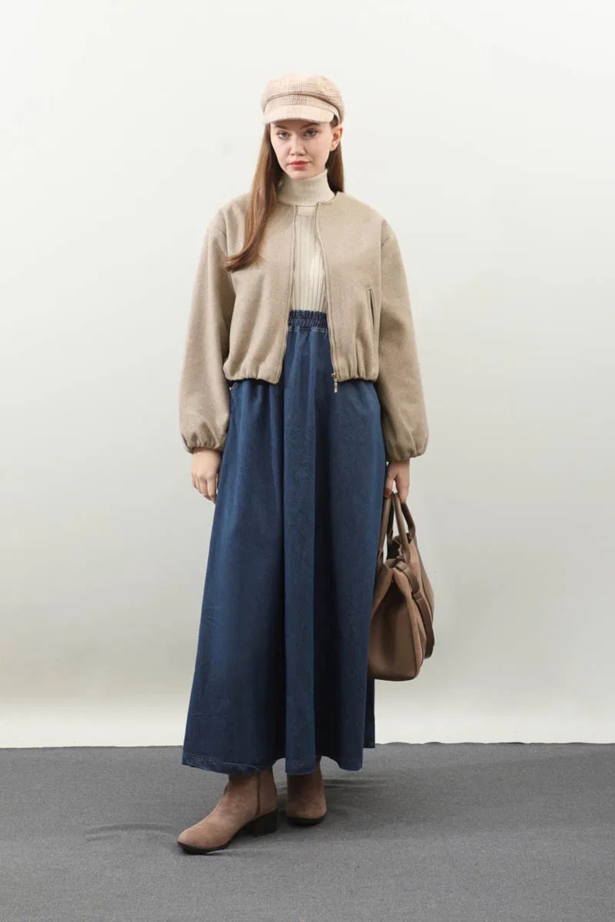 TOKARİS TEKSTİL  Kadın Kaşe Kumaş Bomber Ceket - Görsel 5