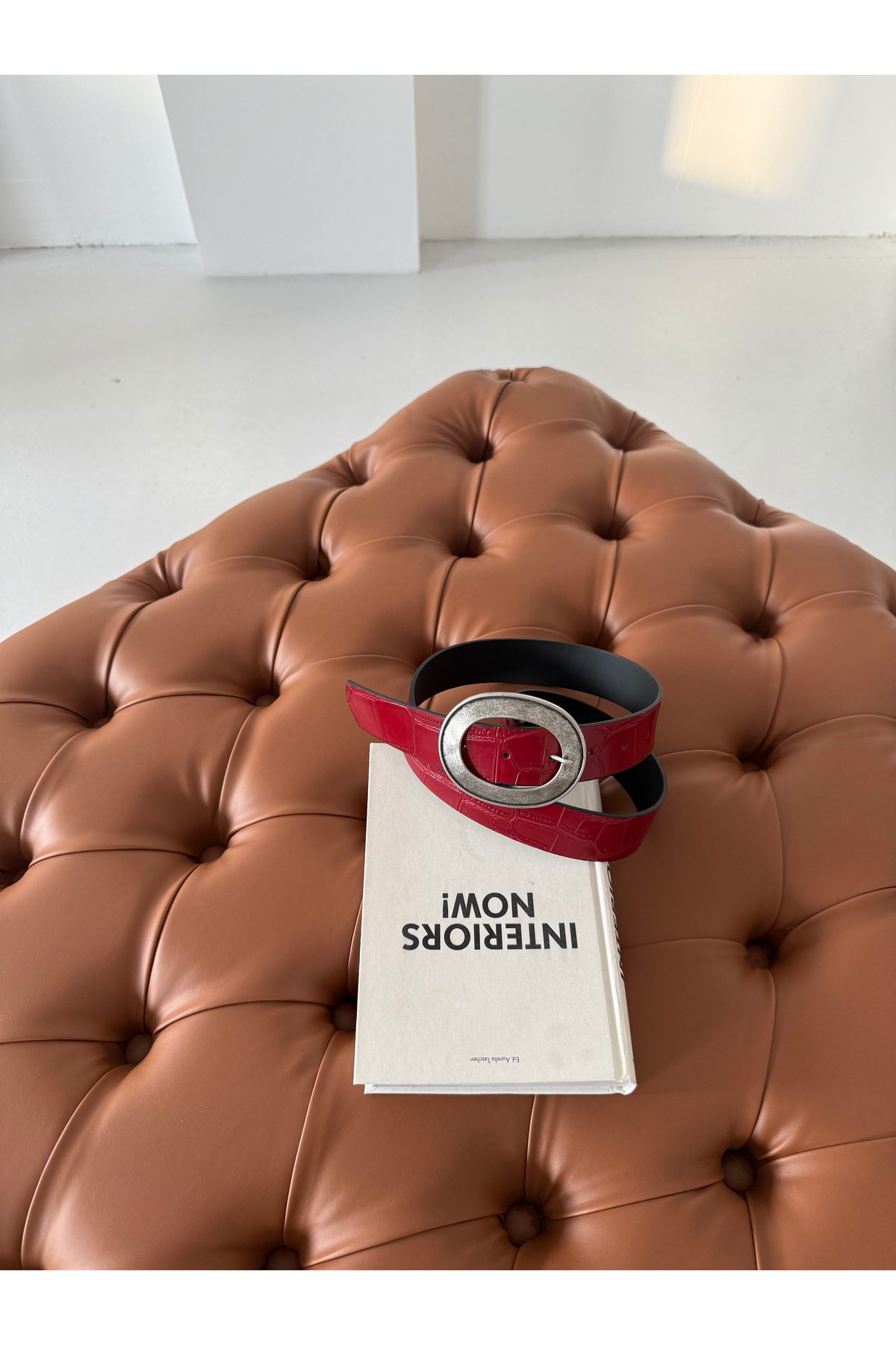 coaksco  Kadın Büyük Oval Tokalı Rustik Kırmızı Renk Kemer - Görsel 2