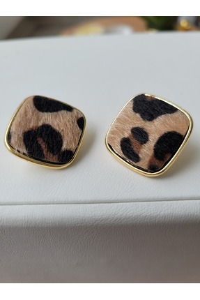 ÇAĞ MODA aksesuar leopar desenli tüylü bijuteri küpe