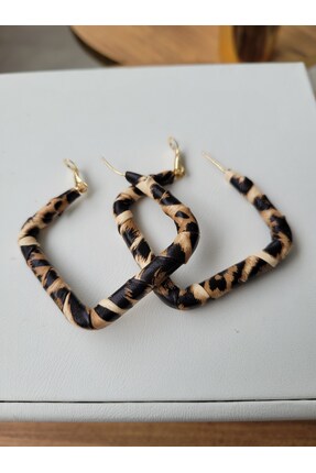 ÇAĞ MODA aksesuar leopar desenli deri kaplama küpe