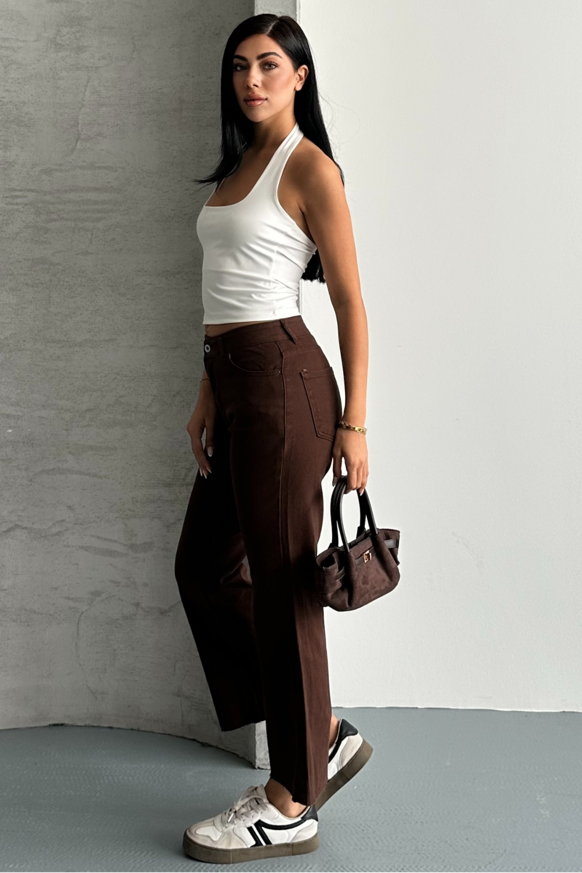 macharel jeans  Kahverengi Boy Fit Kesik Paça Jean - Görsel 8