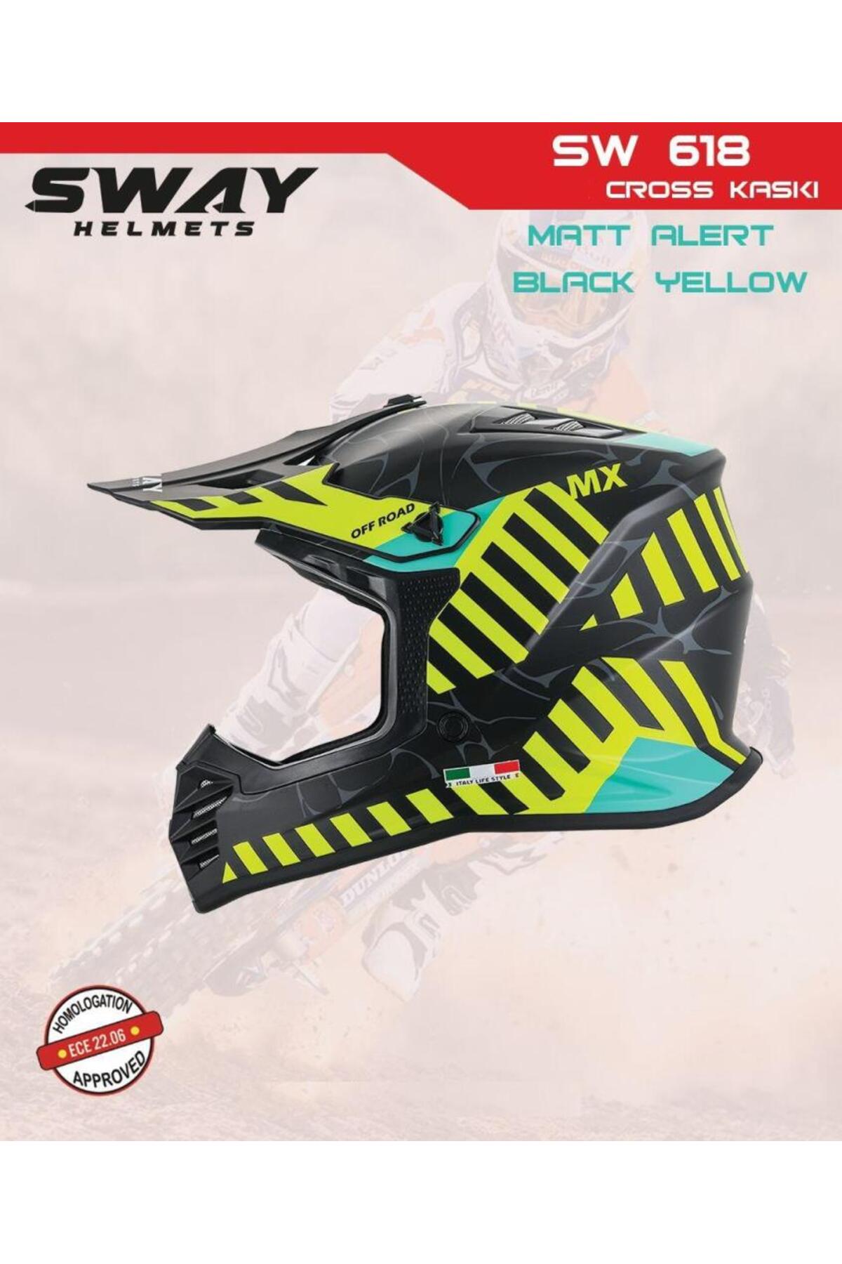 Sway Alert Full Face Tam Korumalı Kask (51-52cm) Matt Siyah - Sarı