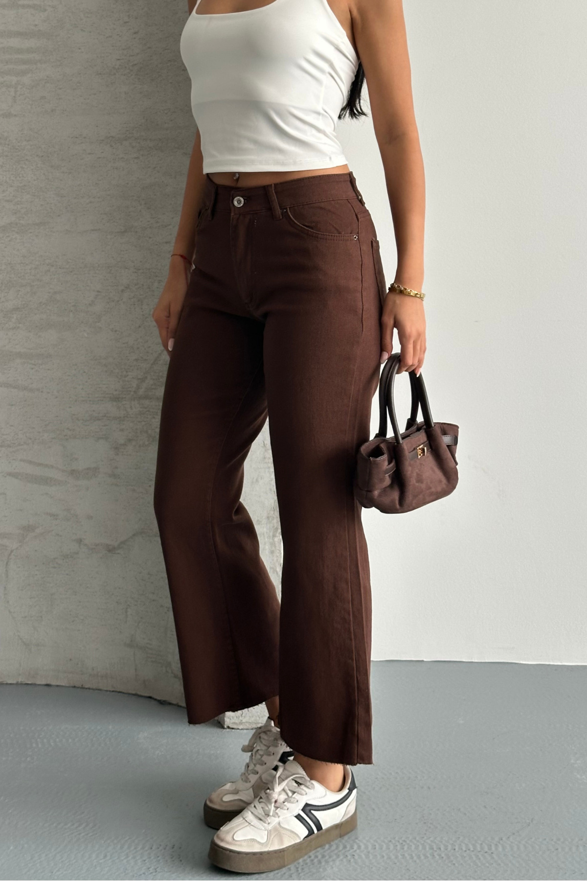 macharel jeans  Kahverengi Boy Fit Kesik Paça Jean - Görsel 6