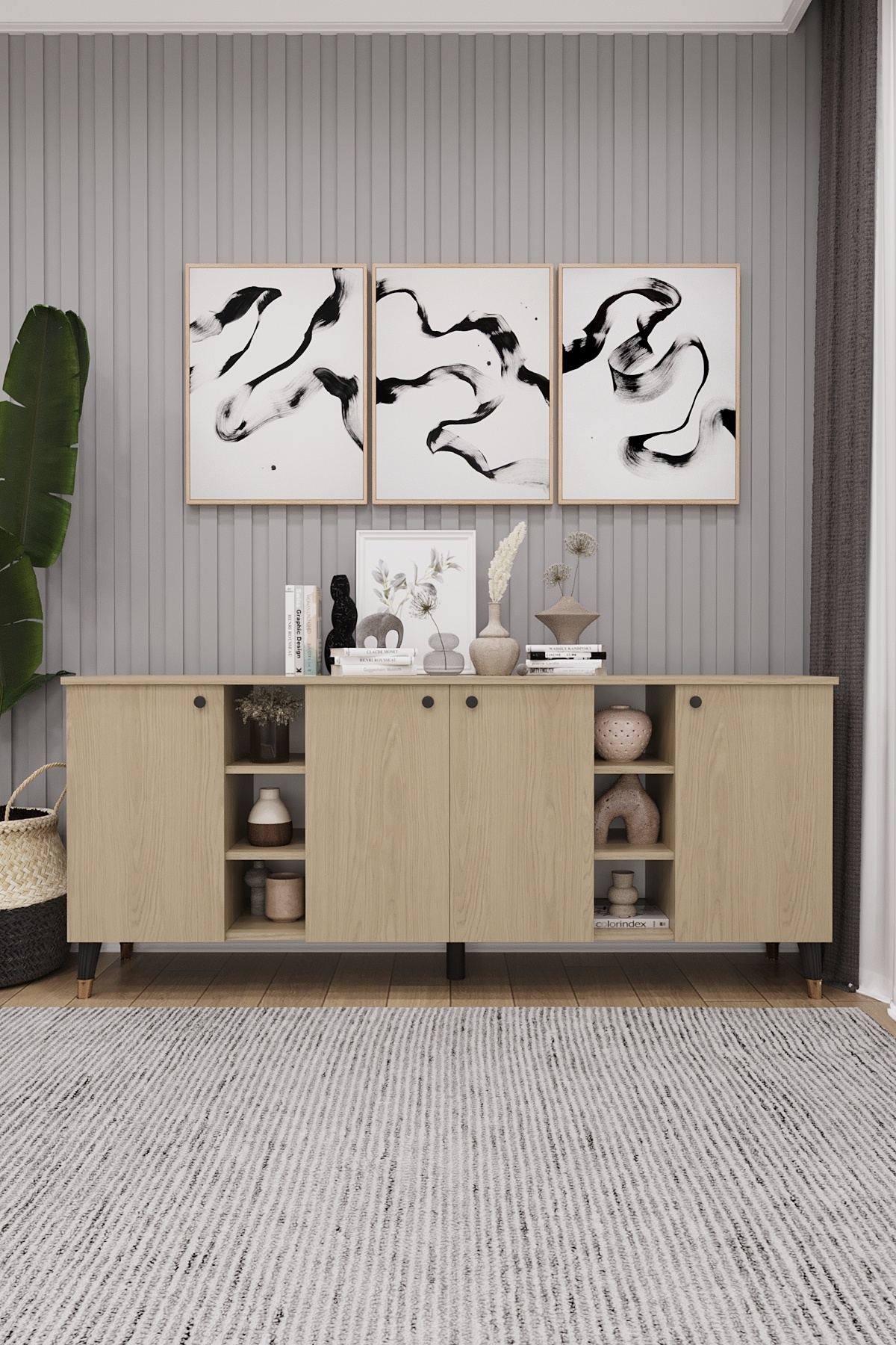 asratrend Geniş Konsol - Modern Büfe Dolap - 4 Kapaklı Şık Tasarım Salon ve Yemek Odası Ünitesi KNSL-05