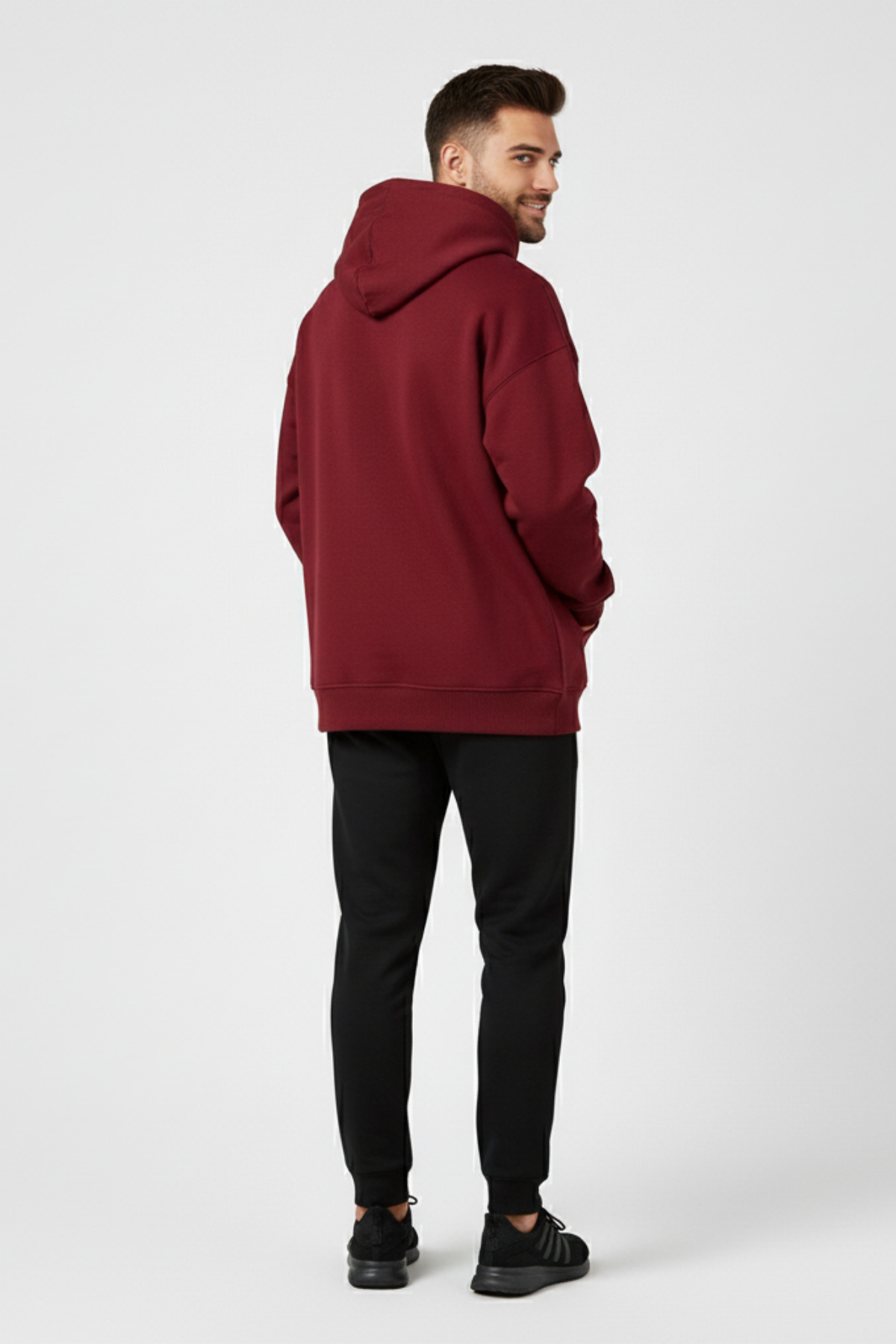 KOZİA OUTDOORS Baskısz Unisex Oversize Kapüşonlu Sweatshirt Rahat Kalıp Hoodie görsel 3