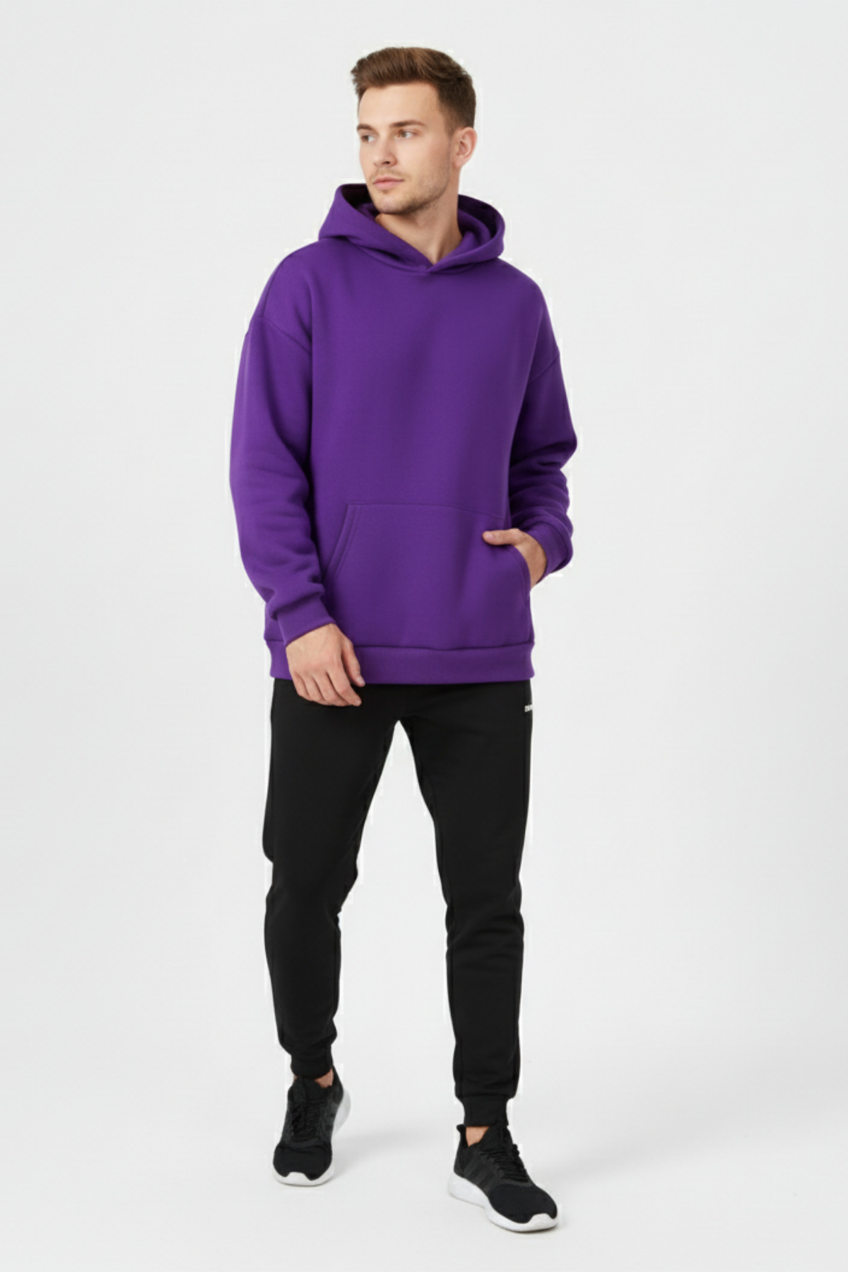 KOZİA OUTDOORS Baskısz Unisex Oversize Kapüşonlu Sweatshirt Rahat Kalıp Hoodie görsel 3