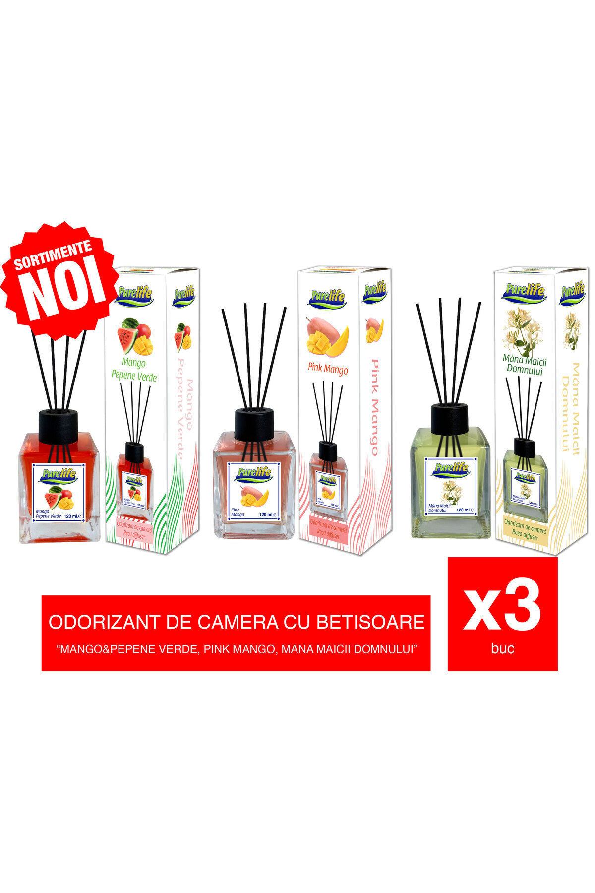 PureLife Set odorizante de cameră MERT – 3 x 120 ml Parfumuri mixte din colec...