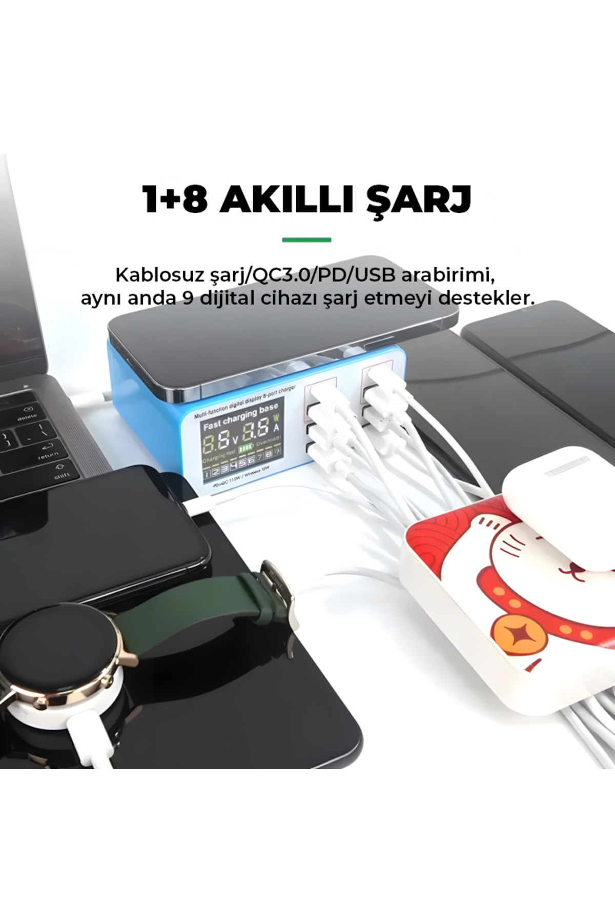 Relife RL-304S Usb-C 8+1 Portlu Kablosuz Şarj İstasyonu - görsel 3