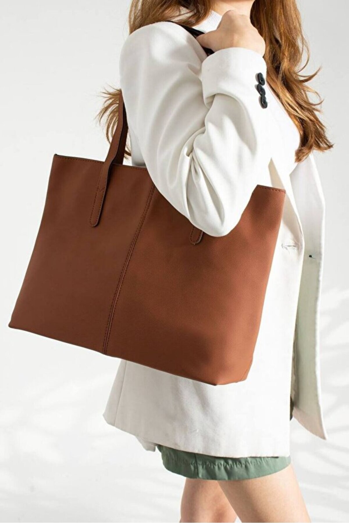Soft Touch Büyük Boy Tote Model Kadın El Kol ve Omuz Çantası Vizon