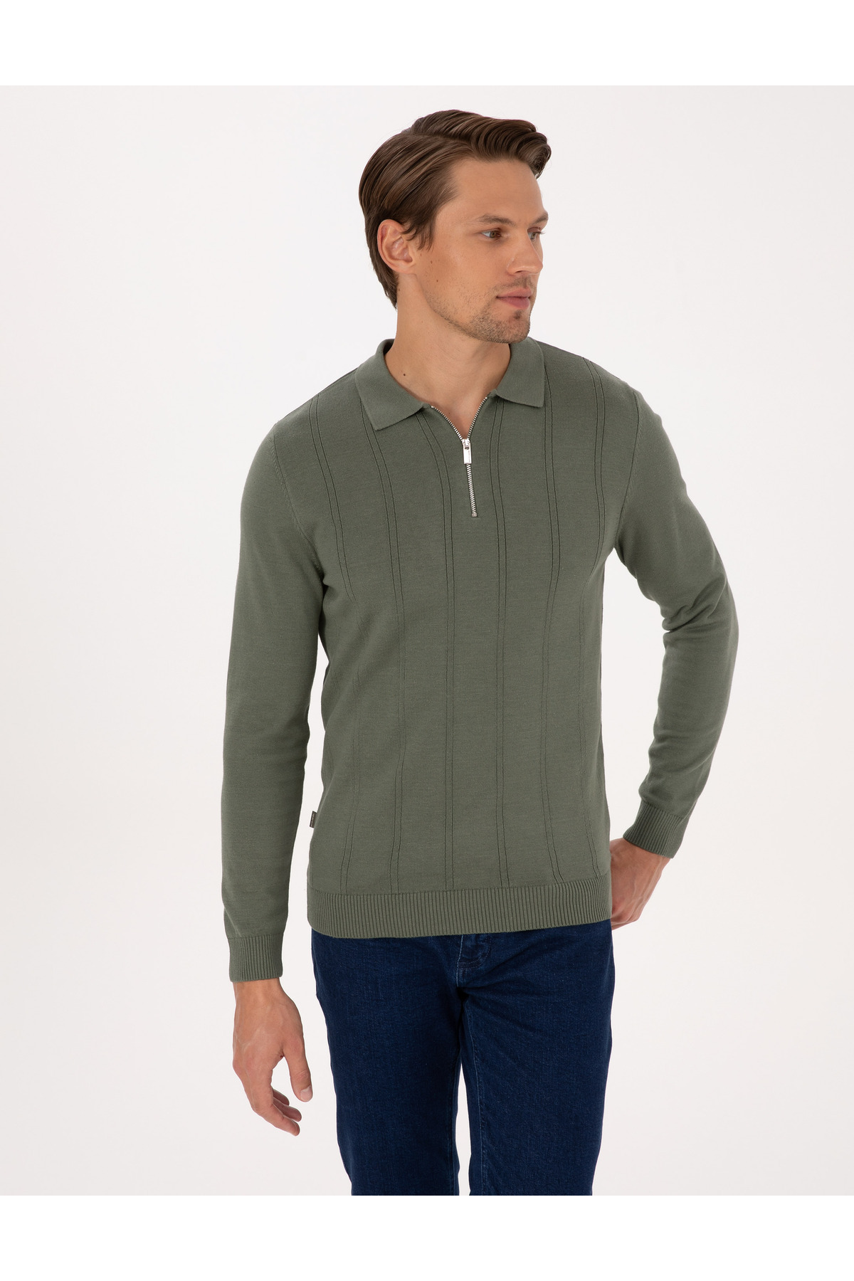 Pierre Cardin  Duman Slim Fit Polo Yaka Fermuarlı Triko Kazak 50317398-VR210 - Görsel 3